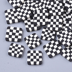 Black Handmade Polymer Clay Cabochons, Black and White, Square, 9~12x9~12x1~3mm,about 5000pcs/1000g