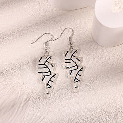 Прозрачный Акриловые серьги-подвески на спортивную тематику, Молния с рисунком волейбольного мяча, платина, прозрачные, 61 мм