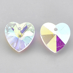 Crystal AB Glass Rhinestone Charms, Heart, Crystal AB, 14x14x7.5mm, Hole: 1.6mm