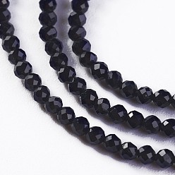 Black Glass Beads Strands, Faceted, Round, Black, 2x2mm, Hole: 0.4mm, about 193~197pcs/strand, 14.17 inch~15.51 inch(36~39.4cm)
