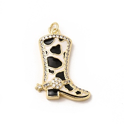 Черный Латунные микро проложить кубического циркония подвески, реальный 18 k позолоченный, долговечный, стойки покрытие, без свинца и без кадмия, сапоги прелести, с эмалью, чёрные, 28x21x5 мм, отверстие : 3 мм