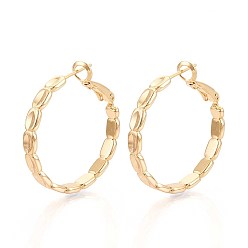 Настоящее золото 18K Овальные серьги-кольца из латуни, без никеля , реальный 18 k позолоченный, 31~31x30x4 мм