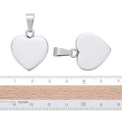Stainless Steel Color Fashionable 304 Stainless Steel Stamping Blank Tag Pendants, Heart, Stainless Steel Color, 17x16x3mm, Hole: 3.5x6mm