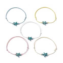 (52) Непрозрачная лаванда Плетеные браслеты из вощеного полиэстера с бусинами, с синтетическими бирюзовых бус, морская звезда / морские звезды, разноцветные, внутренний диаметр: 2~3-5/8 дюйм (5.05~9.1 см)