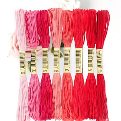 Red 6-Ply Polycotton Embroidery Floss, Cross Stitch Threads, Red, 0.8mm, 8bundle/set