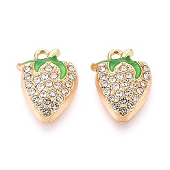 Кристалл Rhinestone сплава и эмали подвески, клубника, золотые, кристалл, 17x13x4 мм, отверстие : 1.8 мм