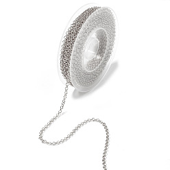 Платина Роло железа цепи, отрыгивающая цепь, плоско-круглые, с катушкой, пайки, платина, 3 мм, около 32.81 футов (10 м) / рулон