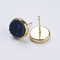 Синий Серебристые серьги, с латунной найти, плоско-круглые, синие, 9.5x16~16.5 мм , штифт: 0.8 мм