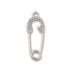Платина Подвески из сплава со стразами, английская булавка, платина, 27x9.5x2 мм, отверстие : 1.6 мм