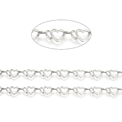 Platinum Brass Handmade Link Chains, with Spool, for Craft Jewelry Making, Long-Lasting Plated, Unwelded, Heart, Platinum, 6x12x0.5mm, about 32.8 Feet(10m)/roll