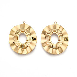 Настоящее золото 18K 304 подвески из нержавеющей стали, ионное покрытие (ip), овальные амулеты, реальный 18 k позолоченный, 35x27.5x3.5 мм, отверстие : 2 мм