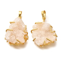 Естественный Цвет Гальванические натуральный druzy агата подвески, подвески-самородки с латунной фурнитурой, стойки покрытие, золотые, долговечный, без свинца и без кадмия, первоначальный цвет, 31~37.5x24.5~29x8.5~17 мм, отверстие : 8x5 мм