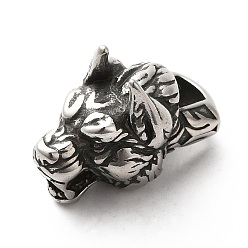 Antique Silver 304 Stainless Steel Tube Bails, Loop Bails, Leopard, Antique Silver, 32x18x22mm, Hole: 3.5x3mm, Inner Diameter: 12x7mm