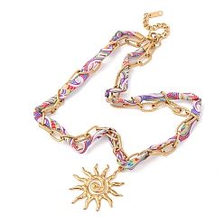 Золотой 304 Женские ожерелья из полиэстерового шнура с подвеской в виде солнца из нержавеющей стали, красочный, золотые, 17.32 дюйм (44 см)