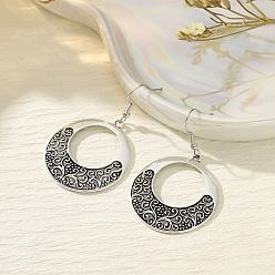 Античное Серебро Серьги-подвески из цинкового сплава в этническом стиле, плоско-круглые, античное серебро, 34x31 мм