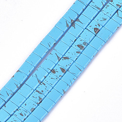 Sky Blue Spray Painted Non-magnetic Synthetic Hematite Multi-Strand Links, For Tile Elastic Bracelets Making, Square, Sky Blue, 5x5x2mm, Hole: 0.6mm, about 80pcs/strand, 15.7 inch