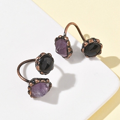 Обсидиан Кольца с натуральным аметистом и обсидианом, манжеты из красной меди и латуни, 18 мм