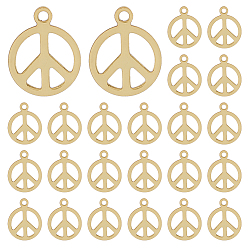 Настоящее золото 18K 30шт стойки с латунным покрытием, долговечный, без кадмия, без никеля и без свинца, плоский круглый с шармом знака мира, реальный 18 k позолоченный, 10x8x0.5 мм, отверстие : 1 мм