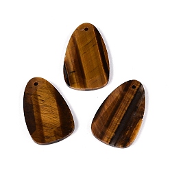 Tiger Eye Natural Tiger Eye Pendants, Teardrop Charms, Faceted, 32~33x20~21x3.5~4mm, Hole: 1.6~1.8mm