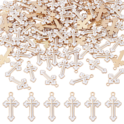 Белый 100 шт. Подвески из сплава эмали, крестик, золотой свет, белые, 25x14x2 мм, отверстие : 1.8 мм