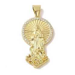 Virgin Rack Plating Brass Micro Pave Clear Cubic Zirconia Pendants, Cadmium Free & Lead Free, Long-Lasting Plated, Real 18K Gold Plated, Virgin, 42x23x4mm, Hole: 8x5mm