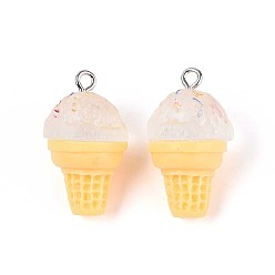 Прозрачный Непрозрачные подвески смолы, мороженое, с платиновым тоном железная петля, прозрачные, 25.5~27x14.5~16 мм, отверстие : 2 мм