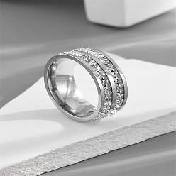 Нержавеющая Сталь Цвет 304 из нержавеющей стали кристалл горный хрусталь палец кольца, цвет нержавеющей стали, размер США 9 (18.9 мм)