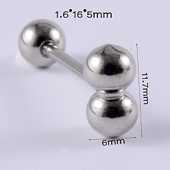 Нержавеющая Сталь Цвет 304 Кольца для языка из нержавеющей стали, цвет нержавеющей стали, 16 мм, штифты : 1.6 мм