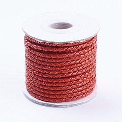 Red Round Braided Cowhide Cords, Red, 3mm, about 10.93 yards(10m)/roll