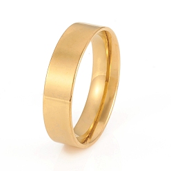 Золотой 201 кольца плоские плоские из нержавеющей стали, широкая полоса кольца, золотые, размер США 12 (21.4 мм), 6 мм