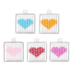 (52) Непрозрачная лаванда Квадратный стеклянный бисер ручной работы с подвесками в форме сердца, с 304 соединительным кольцом из нержавеющей стали, разноцветные, 24.5x20.5x1.5 мм, отверстие : 2 мм