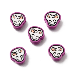 Ghost Бусины из полимерной глины , Хэллоуин тема, фиолетовые, призрак, 9~10x8.5~9.5x4~4.5 мм, отверстие : 2 мм