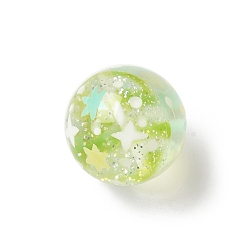 Зелено-Желтый Прозрачные смоляные эмалевые бусины, раунд с фейерверком, с блестка, зеленый желтый, 14.5x1 мм