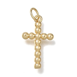 Real 18K Gold Plated Brass Pendants, Beaded Cross Charms, Lead Free & Cadmium Free, Long-Lasting Plated, Rack Plating, Real 18K Gold Plated, 20.5x11.5x2mm, Hole: 3mm