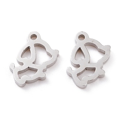 Нержавеющая Сталь Цвет Не тускнеющие 304 подвески из нержавеющей стали, лазерная резка, собака, цвет нержавеющей стали, 12x11.5x1.5 мм, отверстие : 1.4 мм