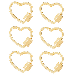 Real 18K Gold Plated 6Pcs Brass Screw Carabiner Lock Charms, for Necklaces Making, Nickel Free, Heart, Real 18K Gold Plated, 18.5x20x5.5mm, Inner Diameter: 13x15mm
