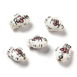 White Handmade Printed Porcelain Beads, Fish, White, 14.5~15x11.5~12x7~7.5mm, Hole: 1.6mm
