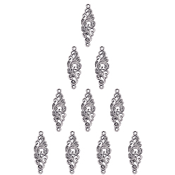 Thai Sterling Silver Plated Tibetan Style Alloy Links, Matte Style, Flower, Thai Sterling Silver Plated, 30x10x1.5mm, Hole: 1.5mm, 10pcs/box