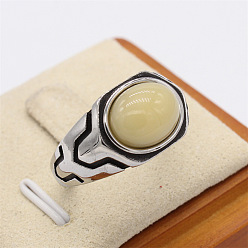 Природный Драгоценный Камень 316l мужские перстни из хирургической нержавеющей стали и синтетических драгоценных камней, овальные, античное серебро, размер США 7 (17.3 мм)