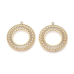 Настоящее золото 14K 304 из нержавеющей стали полые подвески, круглое кольцо-шарм, реальный 14 k позолоченный, 33x30x1.5 мм, отверстие : 1.5 мм