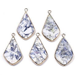 Средний Синий Шифер Подвески из синтетического кальцита, с краем и петлей из латуни, покрытой светлым золотом, окрашенные, ромб, средний грифельно-синий, 39x21x4.5~5 мм, отверстие : 2 мм