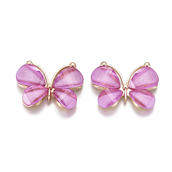Orchid Alloy Pendants, with Resin, Faceted, Butterfly, Light Gold, Orchid, 21~22x28~29x4.5mm, Hole: 2.5mm.