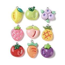 (52) Непрозрачная лаванда Непрозрачные подвески смолы, фрукты, с железной платиной петлей, разноцветные, 23~30x17~26x6.5~11 мм, отверстие : 2 мм