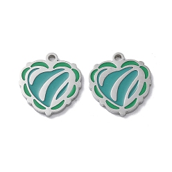 Stainless Steel Color 304 Stainless Steel Pendants, with Enamel, Heart Charm, Stainless Steel Color, 16x15x1.5mm, Hole: 1.5mm