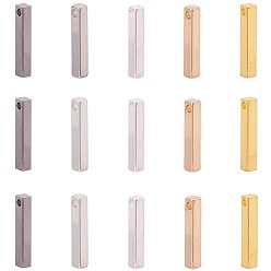 Mixed Color Brass Charms, Cuboid, Mixed Color, 15x2.5x2.5mm, Hole: 1.4mm, 6pcs/color, 30pcs/box