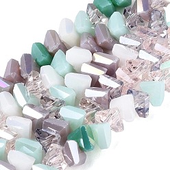 Mixed Color Mixed Styles Electroplate Glass Beads Strands, Triangle, AB Color Plated, Faceted, Mixed Color, 3.5~4x6x6mm, Hole: 1~1.2mm, about 93~104pcs/strand, 12.99~14.57 inch(33~37cm)