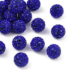 Синий Бусины с класс А стразами, pave disco бусины, cmолы и каолина, круглые, синие, С. 11 (1.7~1.8 мм), 12 мм, отверстие : 1.5 мм
