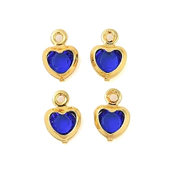Королевский синий Латунные стеклянные подвески с покрытием в форме сердца, без кадмия и без свинца, долговечный, золотые, королевский синий, 7.5x5x2 мм, отверстие : 1 мм