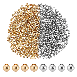Real Gold Plated & Real Platinum Plated Латунь круглый шарики прокладки, настоящее золото и платина, 2.5 мм, отверстие : 1 мм, 1000 шт / комплект