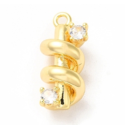 Golden Brass Micro Pave Cubic Zirconia Pendants, Spiral, Golden, 16x7.5x7mm, Hole: 1.2mm